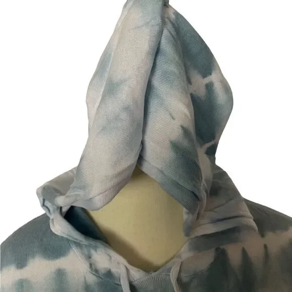 John + Jenn blue wash tie dye knit sweatshirt 100% cotton drawstring hoodie sz S - Picture 6 of 11